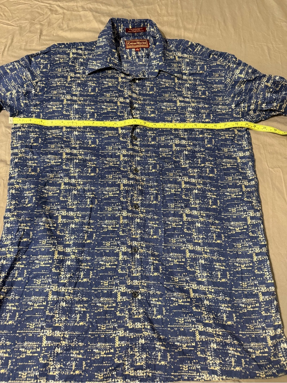 Men's Navy Printed Short-Sleeve Button-Down Shirt Large Tall 100% cotton - Picture 5 of 8